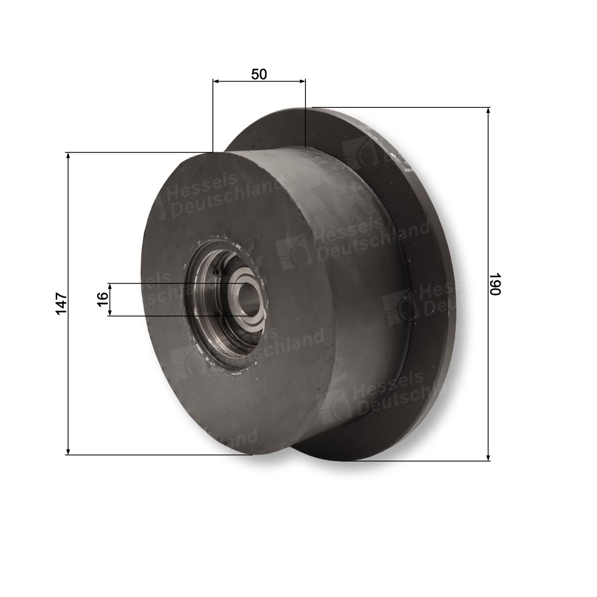 Rolle Gummi ø147/190/50/16 Bemaßt