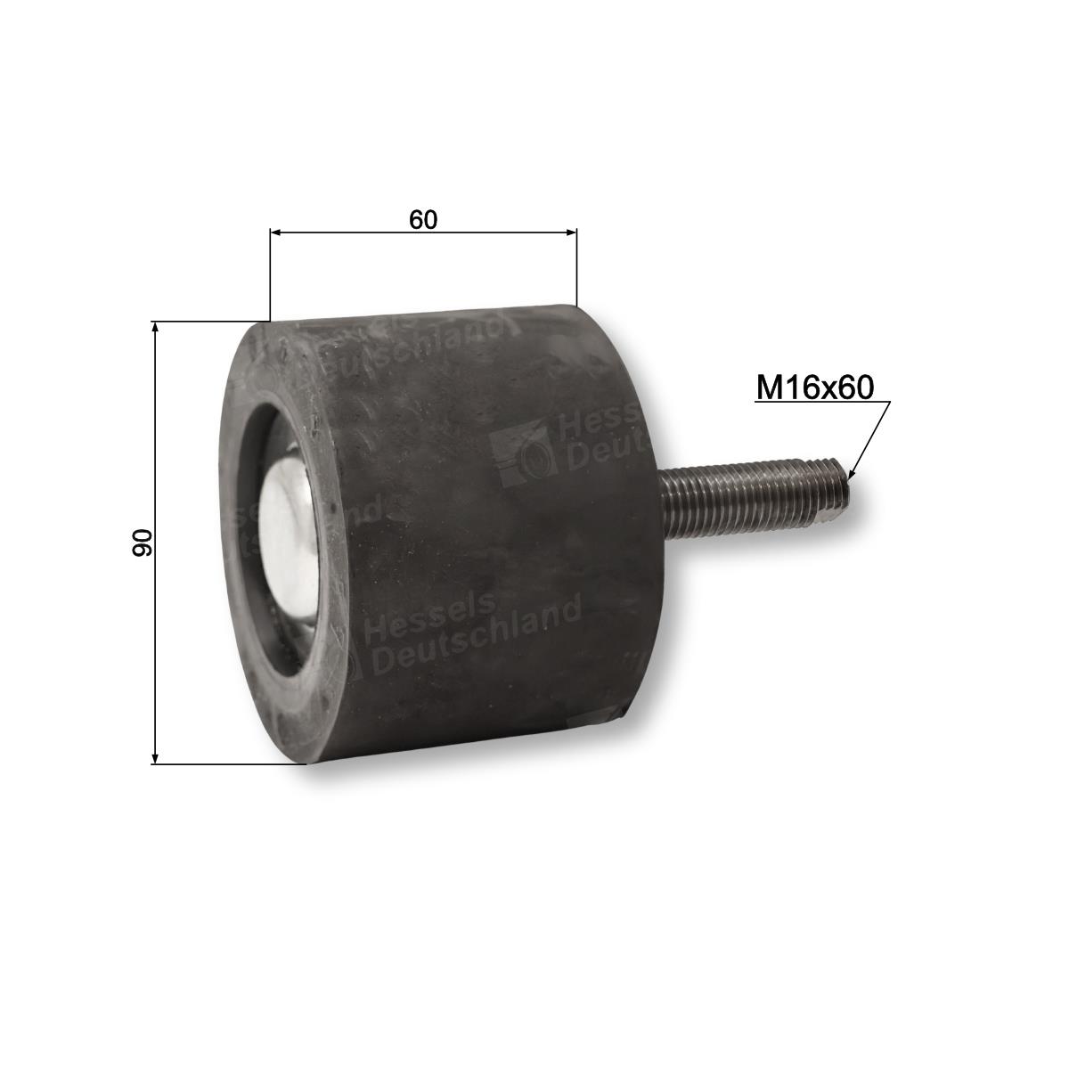 Tragrolle Gummi ø90/60/M16x60 Bemaßt