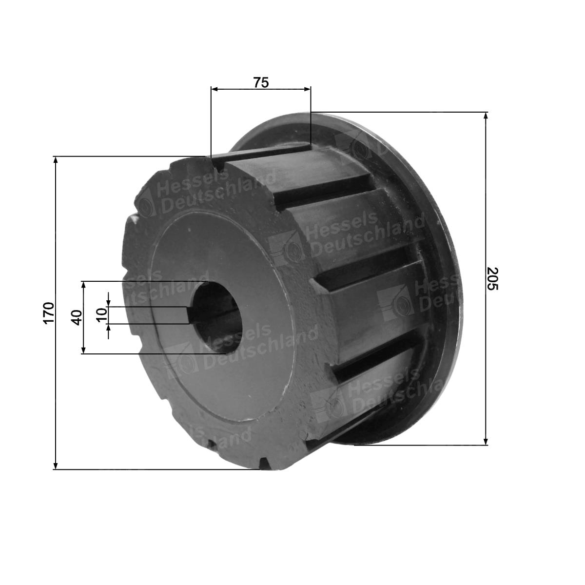 Antriebsrolle Gummi ø170F/GB40.SP10 Bemaßt