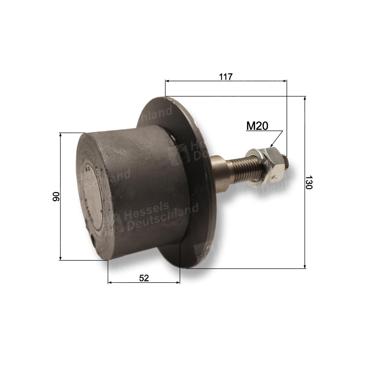 Rolle Gummi Ø90/130/52/AM20X58 Bemaßt