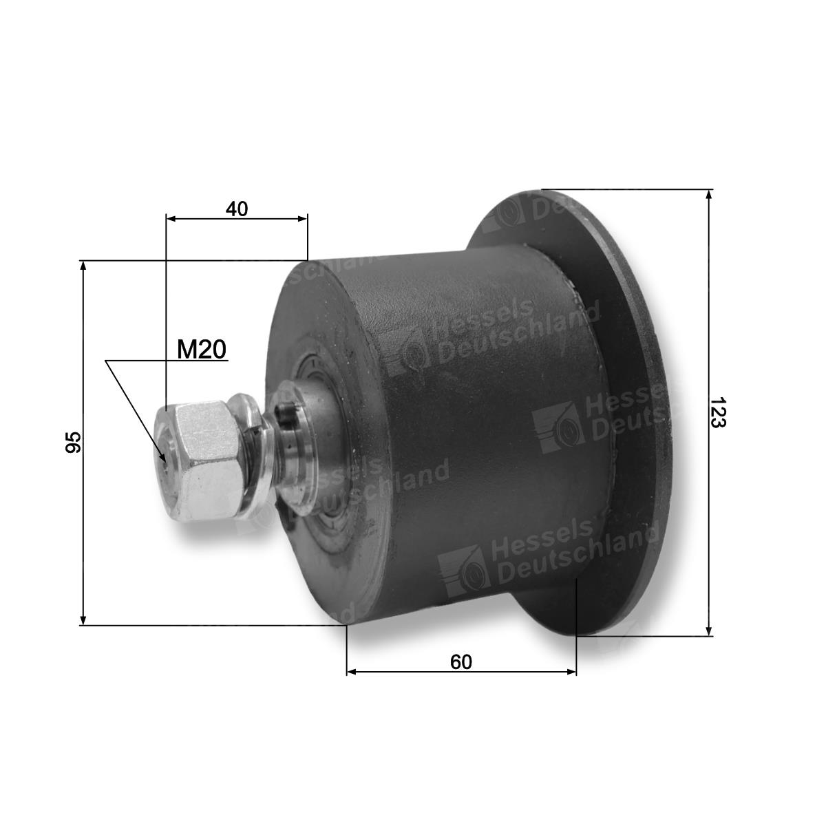 Rolle Gummi ø95/125/70/AM20x30/innen Bemaßt