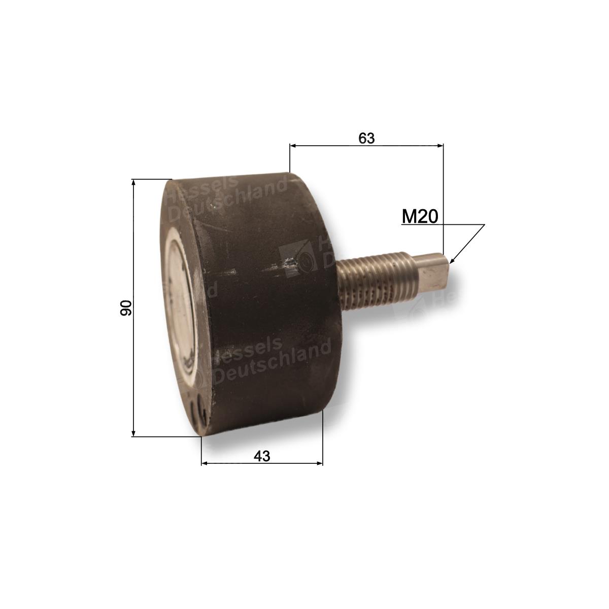 Rolle Gummi Ø90/43/M20X45 Bemaßt