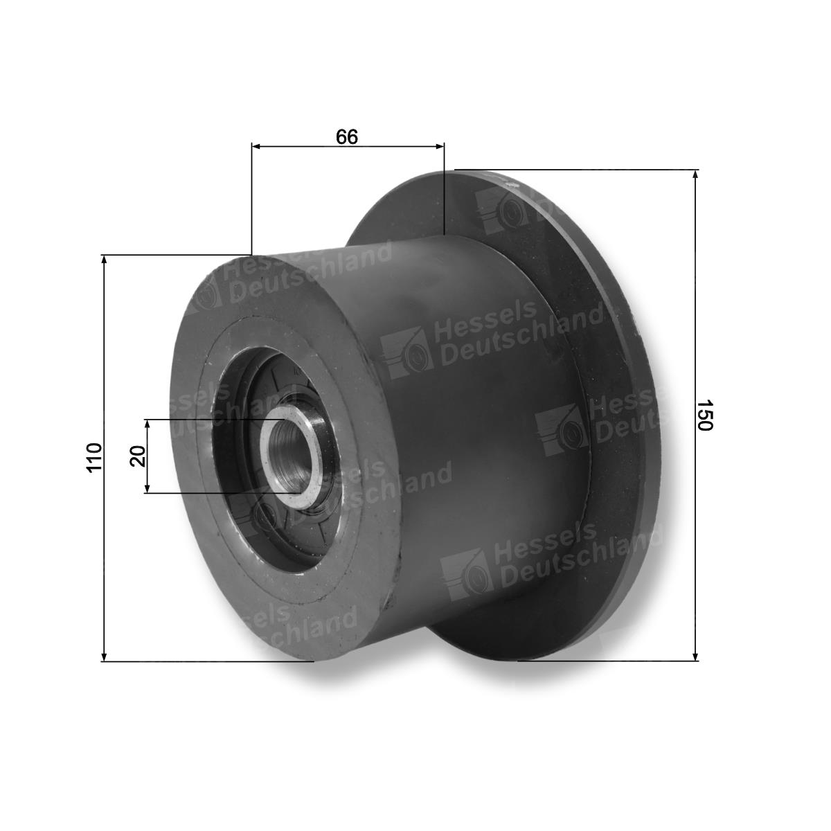 Rolle Gummi Ø110/150/66/20 Bemaßt