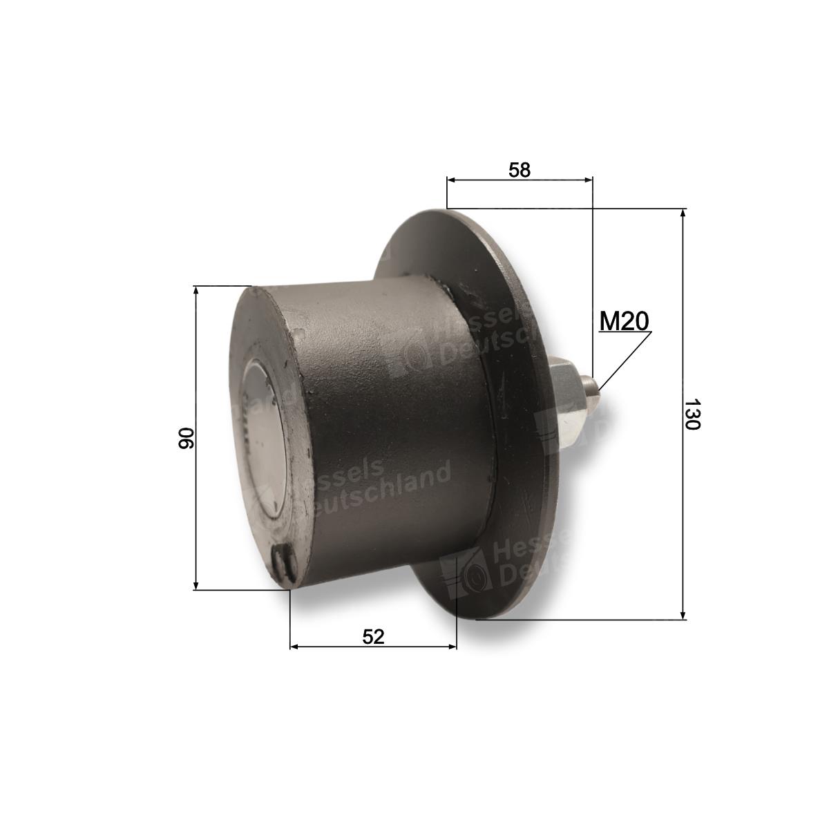 Rolle Gummi Ø90/130/52/M20X50 Bemaßt