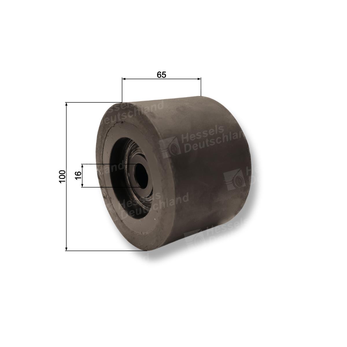 Rolle Gummi Ø100/65/16/IGELBAND Bemaßt