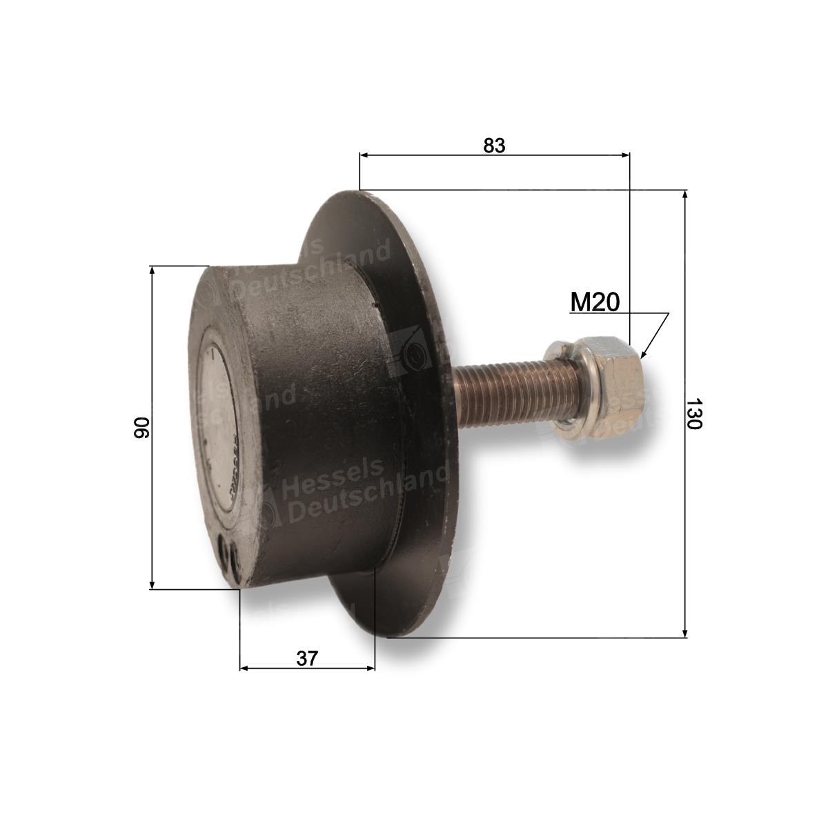 Rolle Gummi Ø90/130/37/AM20X65 Bemaßt