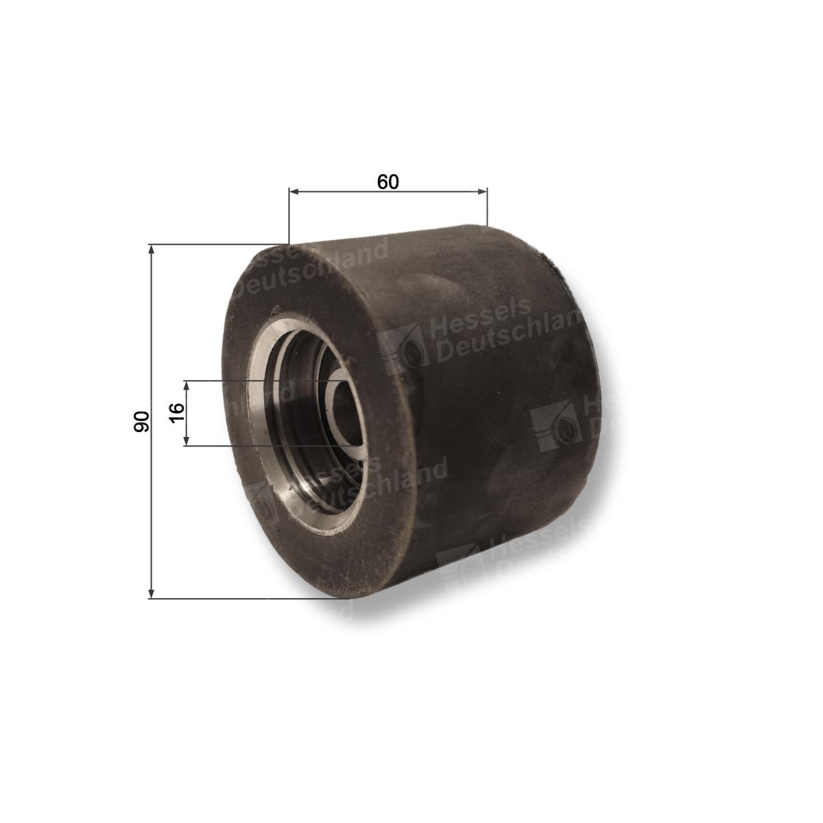 Rolle Gummi ø90/D16/Mit Profilbuchse Bemaßt