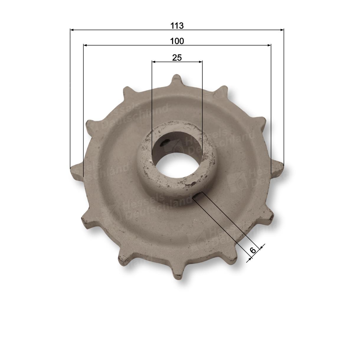 Kettenrad 12Z/Ø25 Spannstift /SR3-839 Bemaßt