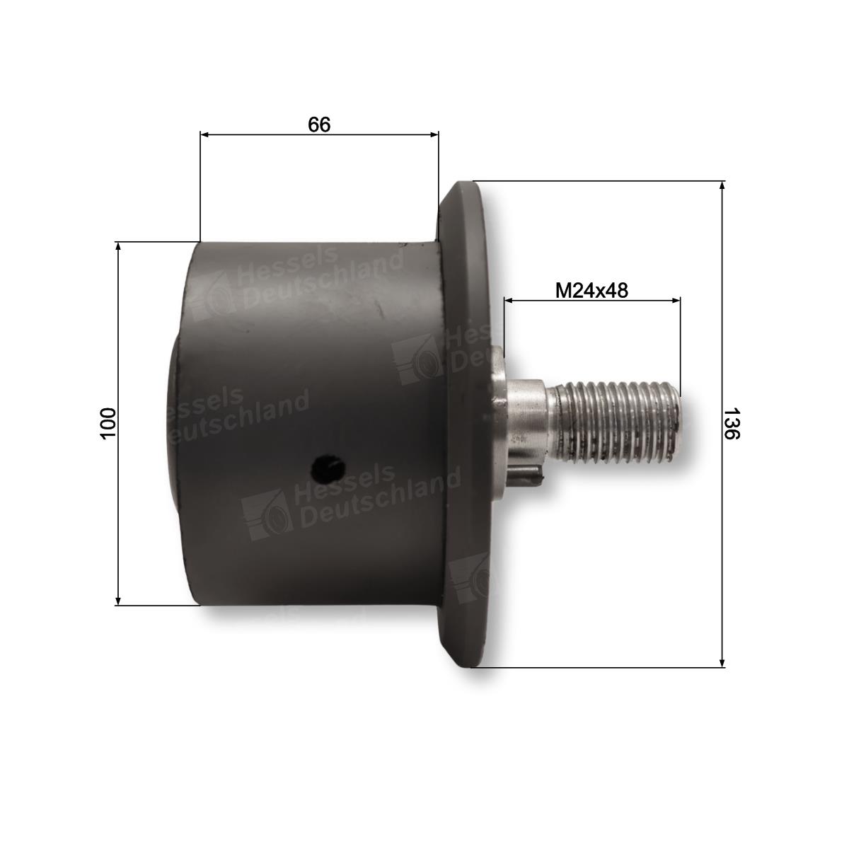 Umlenkrolle Gummiert ø100/136/66/M24X48 Bemaßt