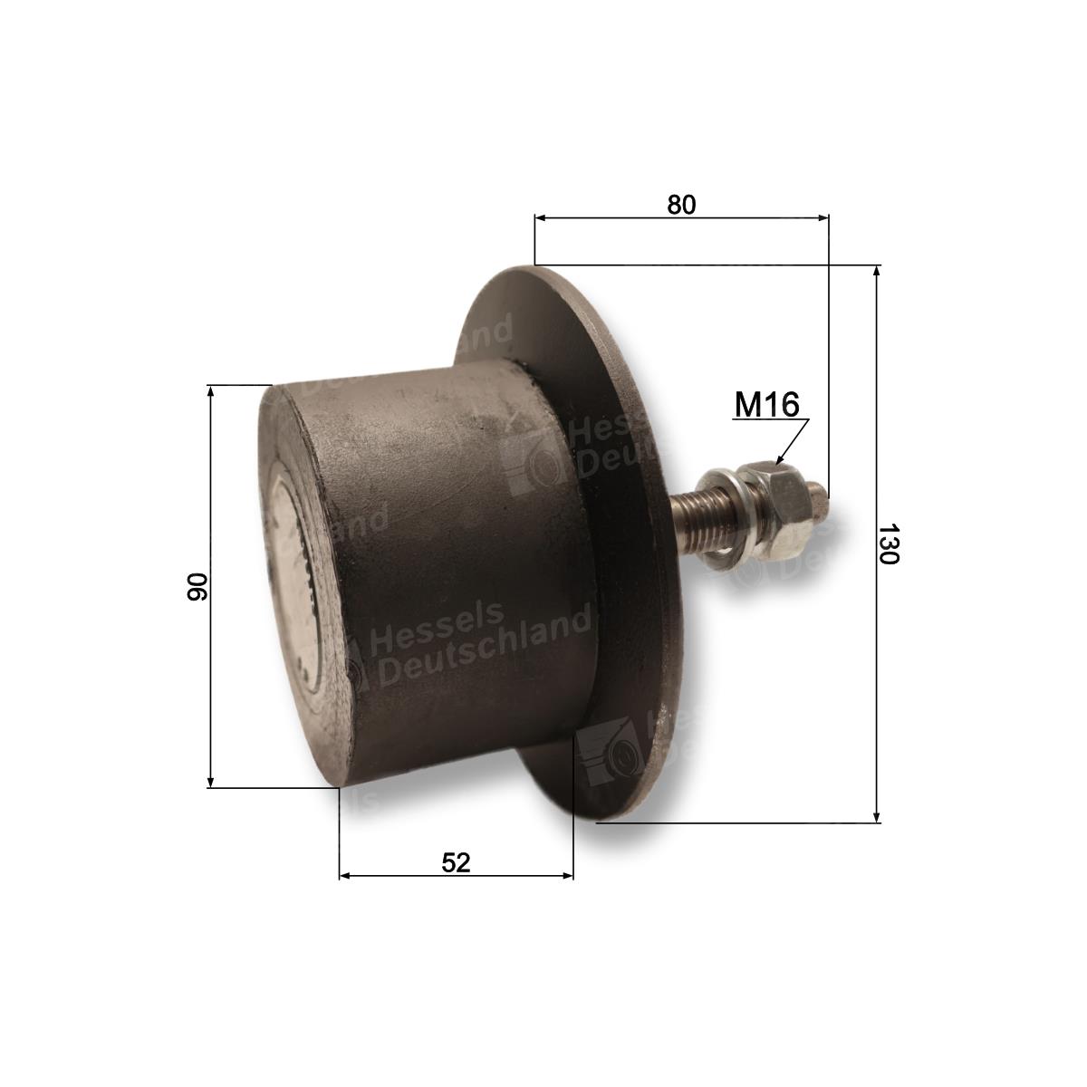 Rolle Gummi Ø90/130/52/AM16X62 Bemaßt