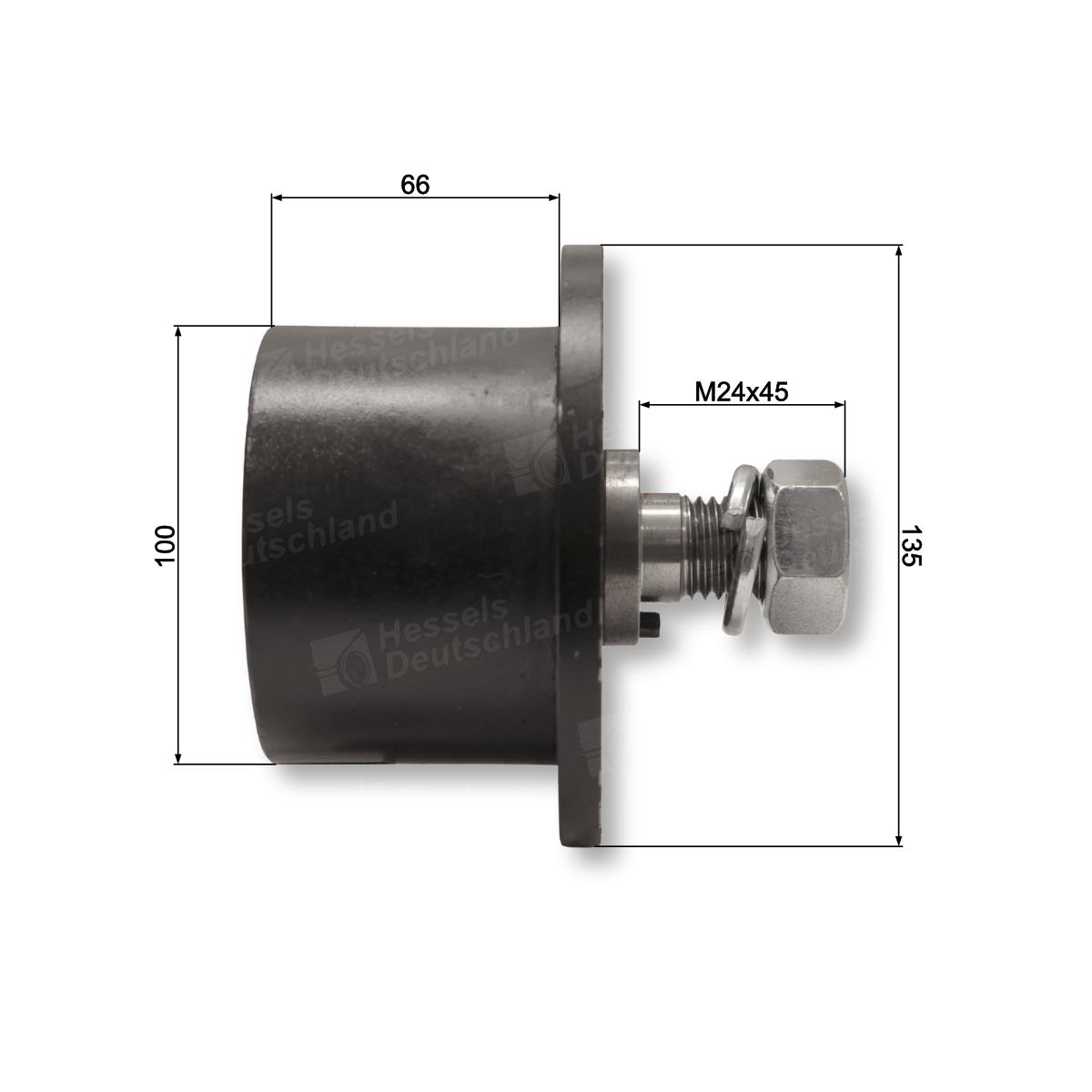 Rolle Gummi ø100/135/66/M24x45 Bemaßt