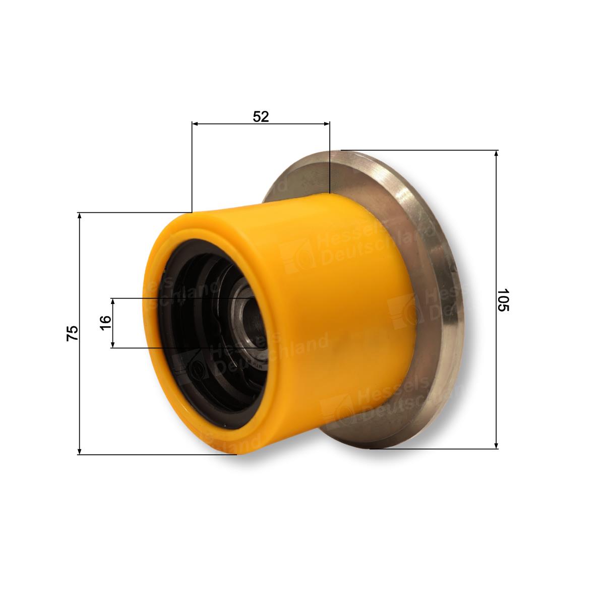 Stützrolle ø105/75/52/16 Bemaßt