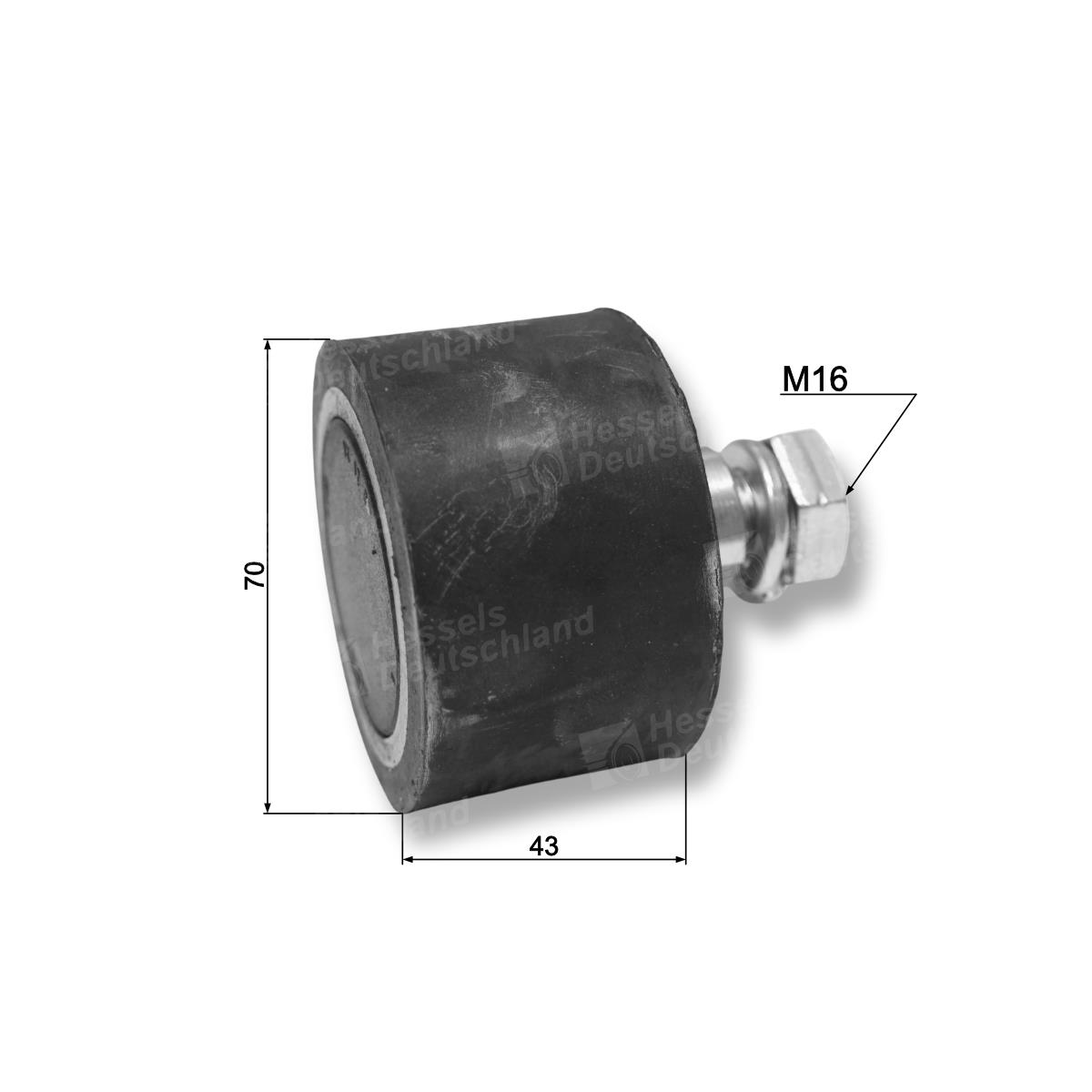 Rolle Gummi ø70/IG M16 Bemaßt