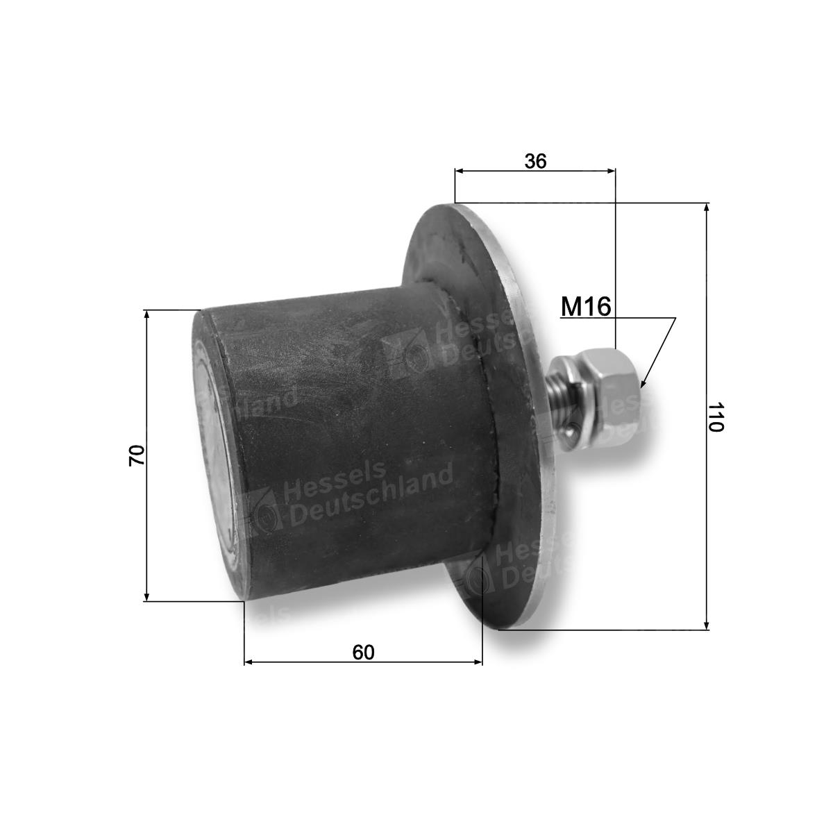 Rolle Gummi ø70/F110/M16X30 Bemaßt