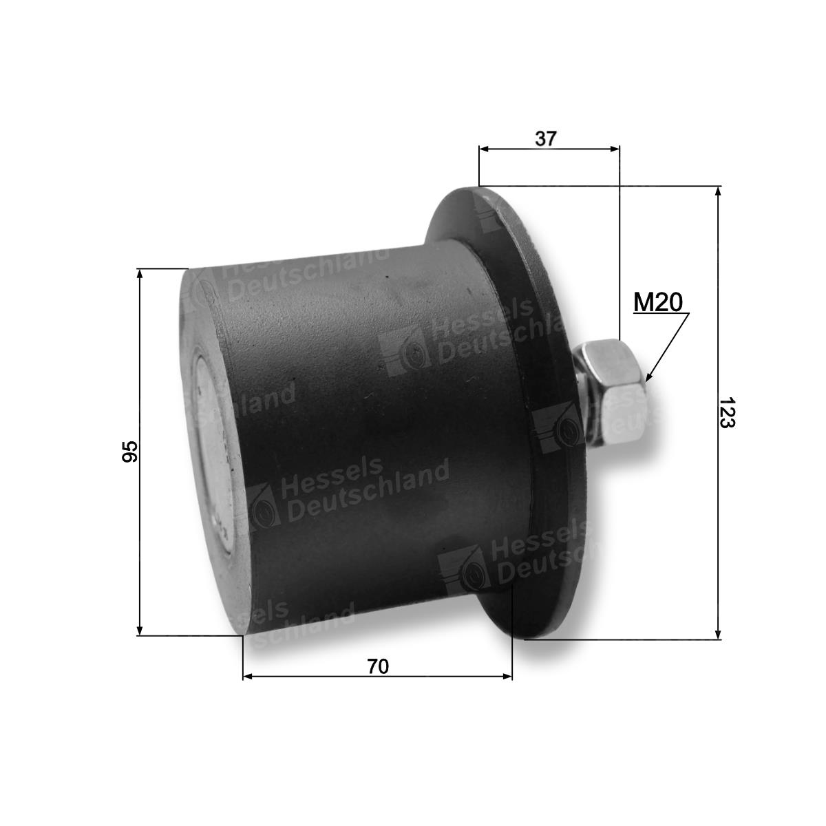 Rolle PUR ø95/F123/M20X30 Bemaßt