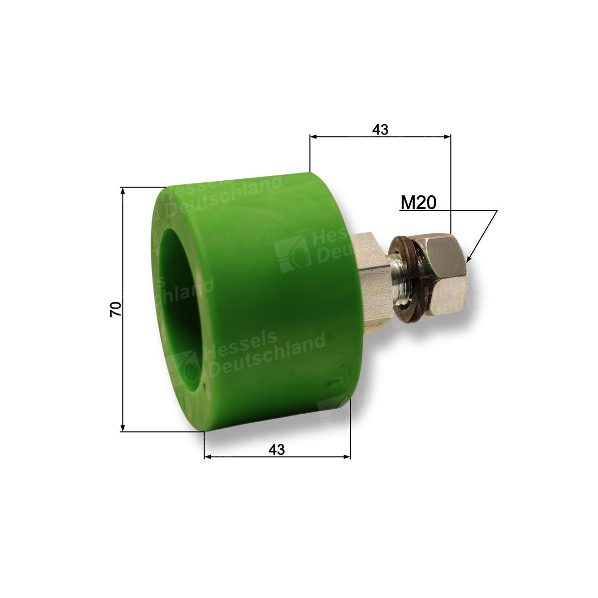 Rolle PUR ø70mm/M16 (Grün) Bemaßt