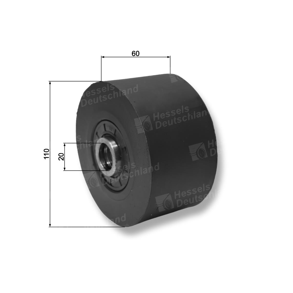Rolle Gummi Ø110/60/20 Bemaßt