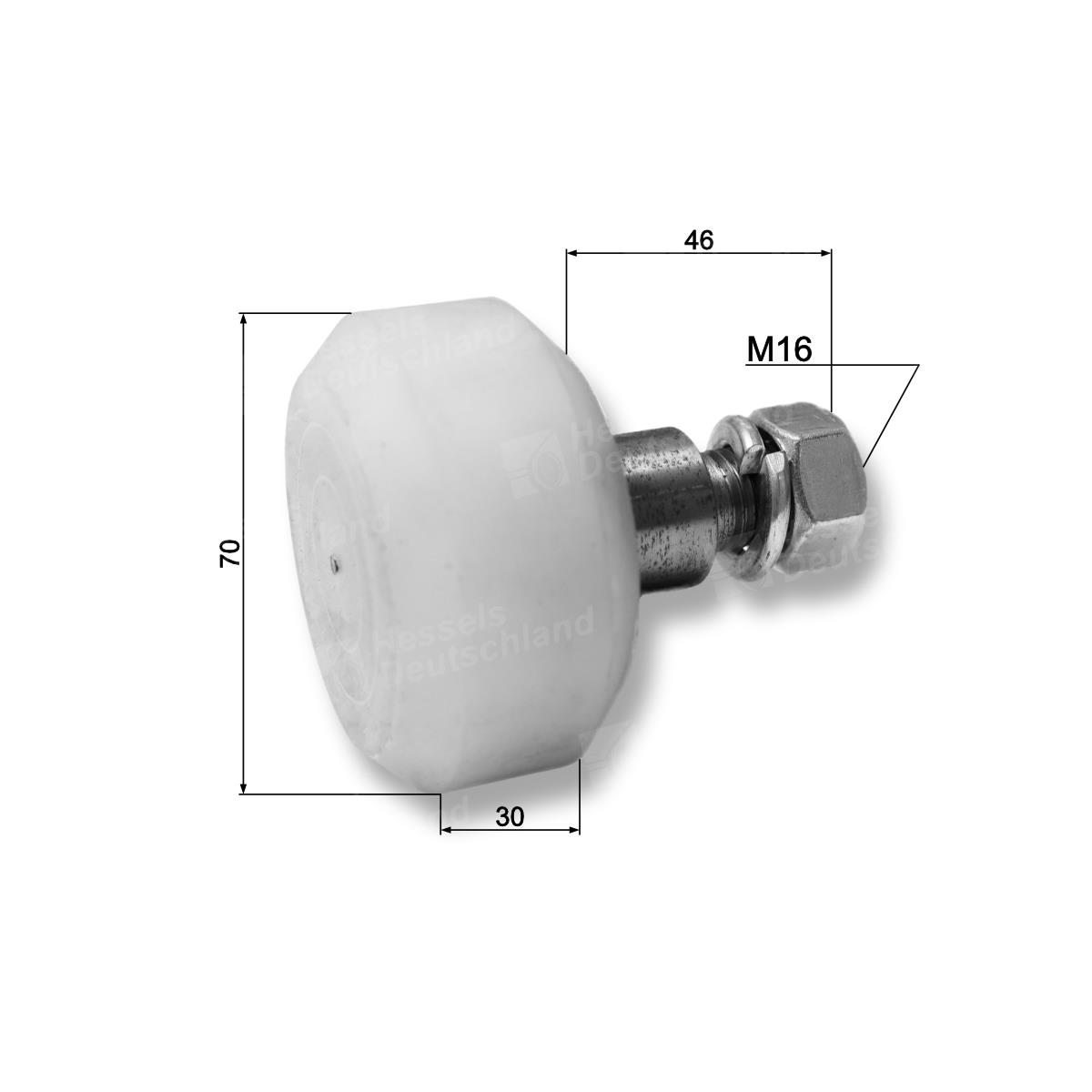 Rolle PUR ø70/30 M16 Bemaßt