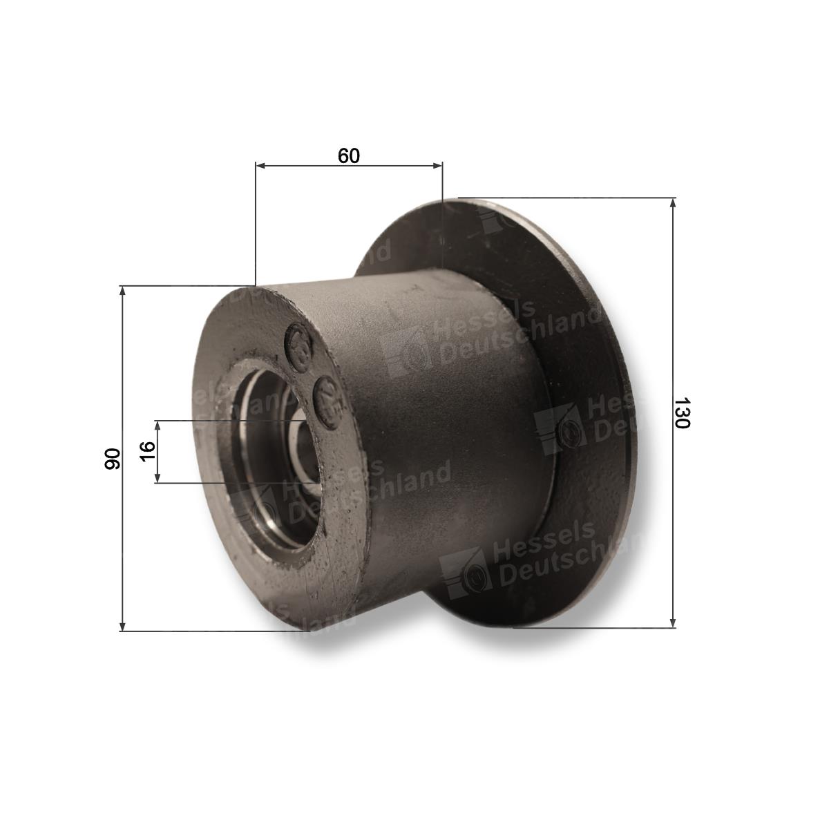 Rolle Gummi Ø90/130/D16/Mit Profilbuchse Bemaßt