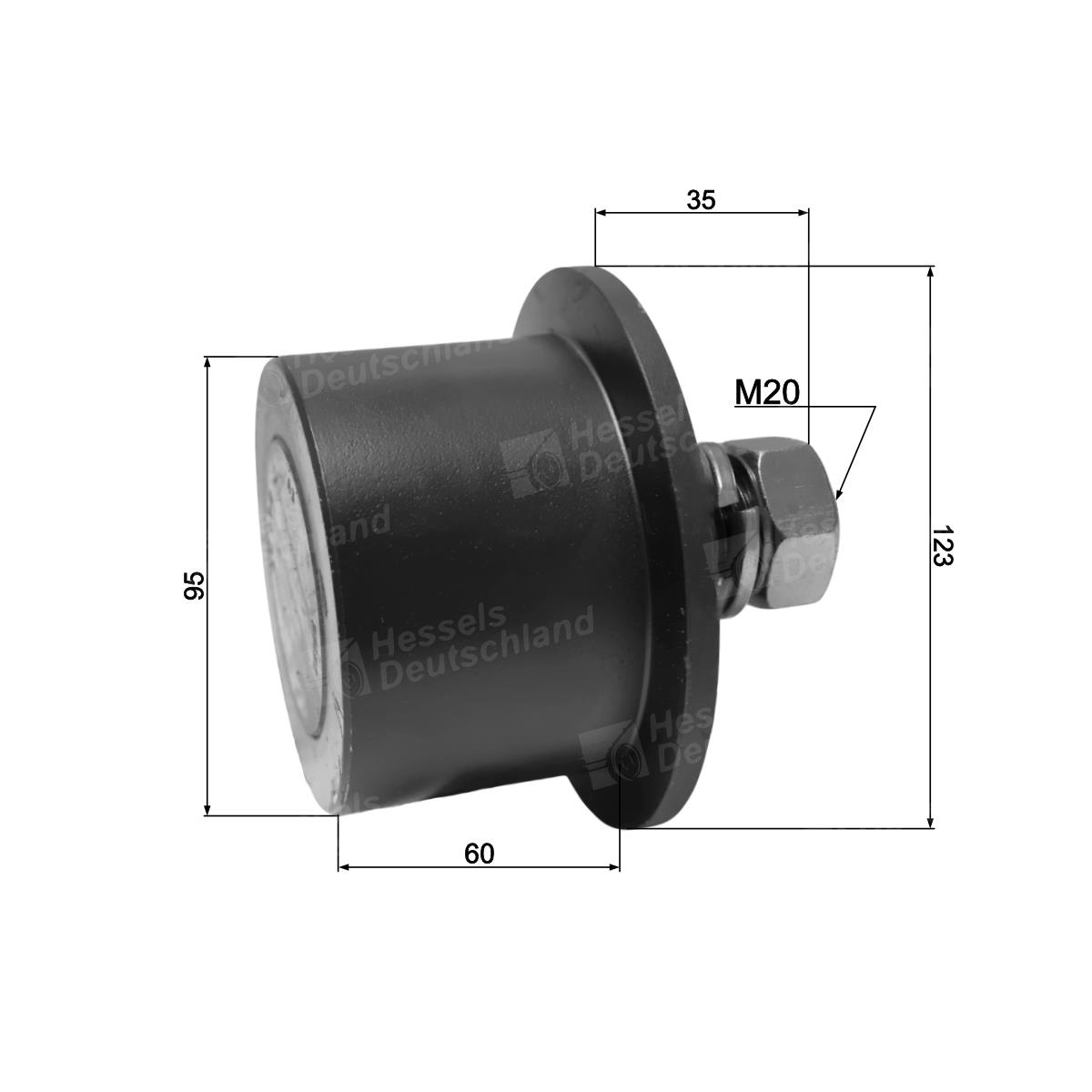 Rolle Stahl ø95/F123/M20 Bemaßt