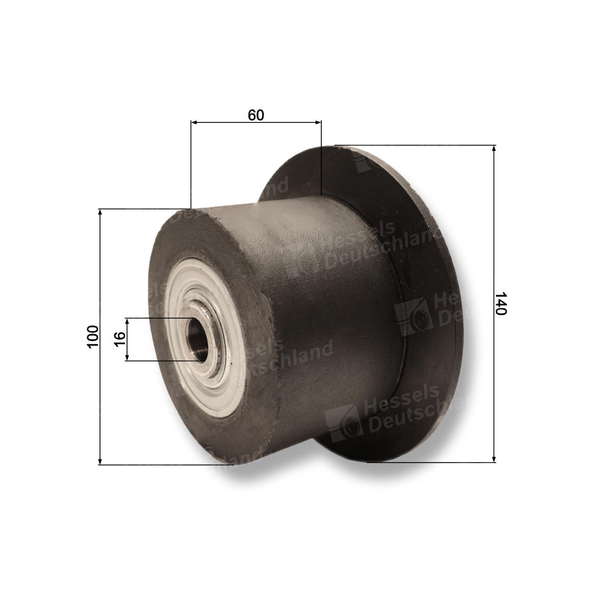 Rolle Gummi Ø100/140/60/16 Igelband Bemaßt
