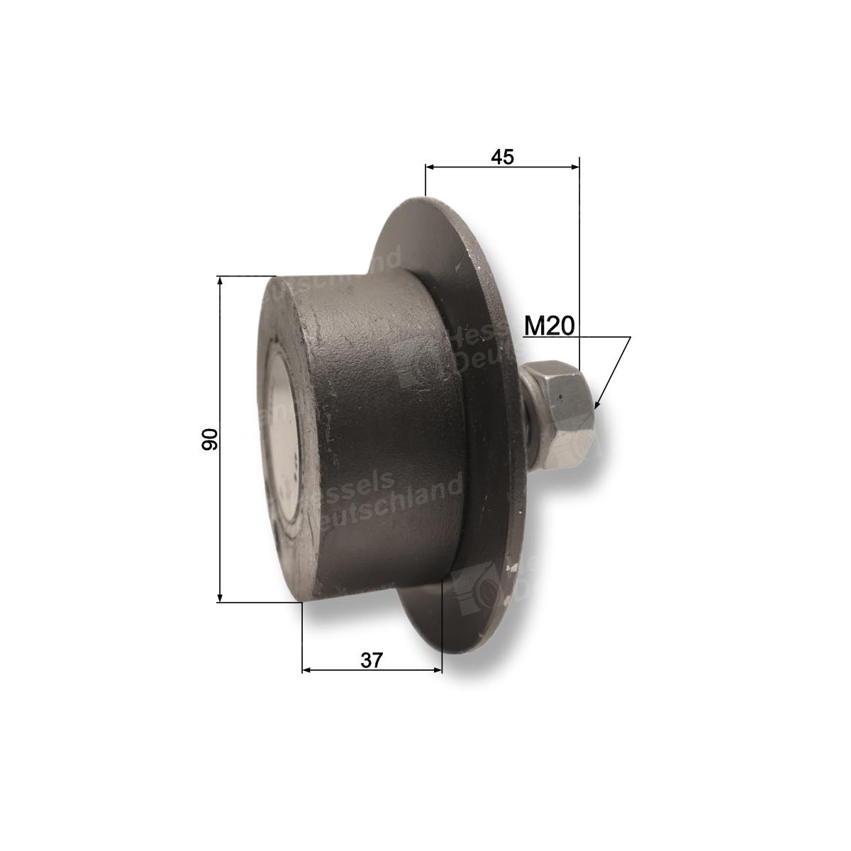 Rolle Gummi Ø90/130/37/M20X45 Bemaßt