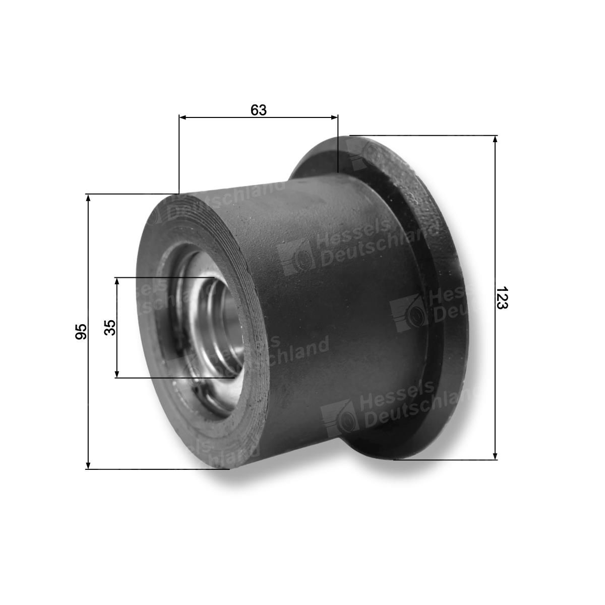 Rolle PUR ø95/F123/35/B70 Bemaßt
