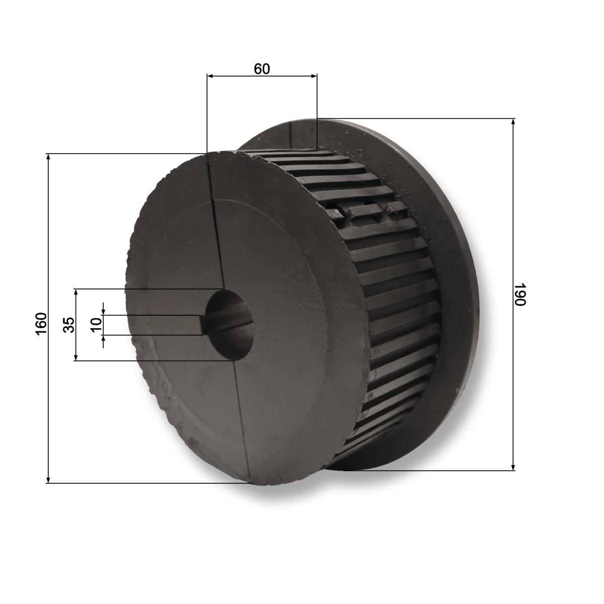 Antriebsrad Gummi ø160/190/60/GB35/SP10 Bemaßt