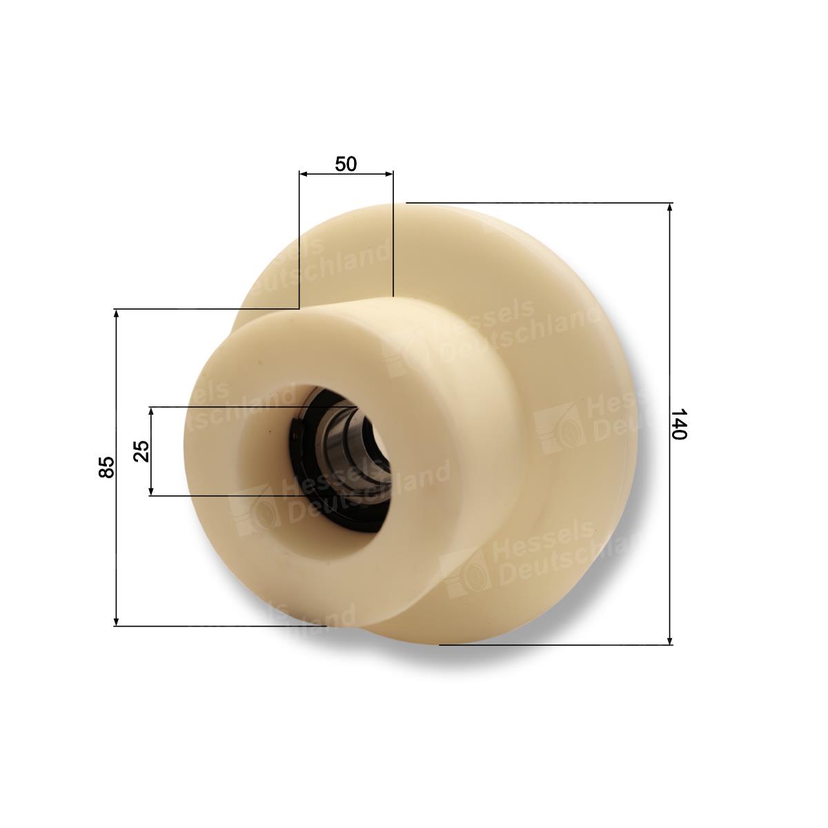 Returrolle Riemen Kunststoff ø85/140mm Bemaßt