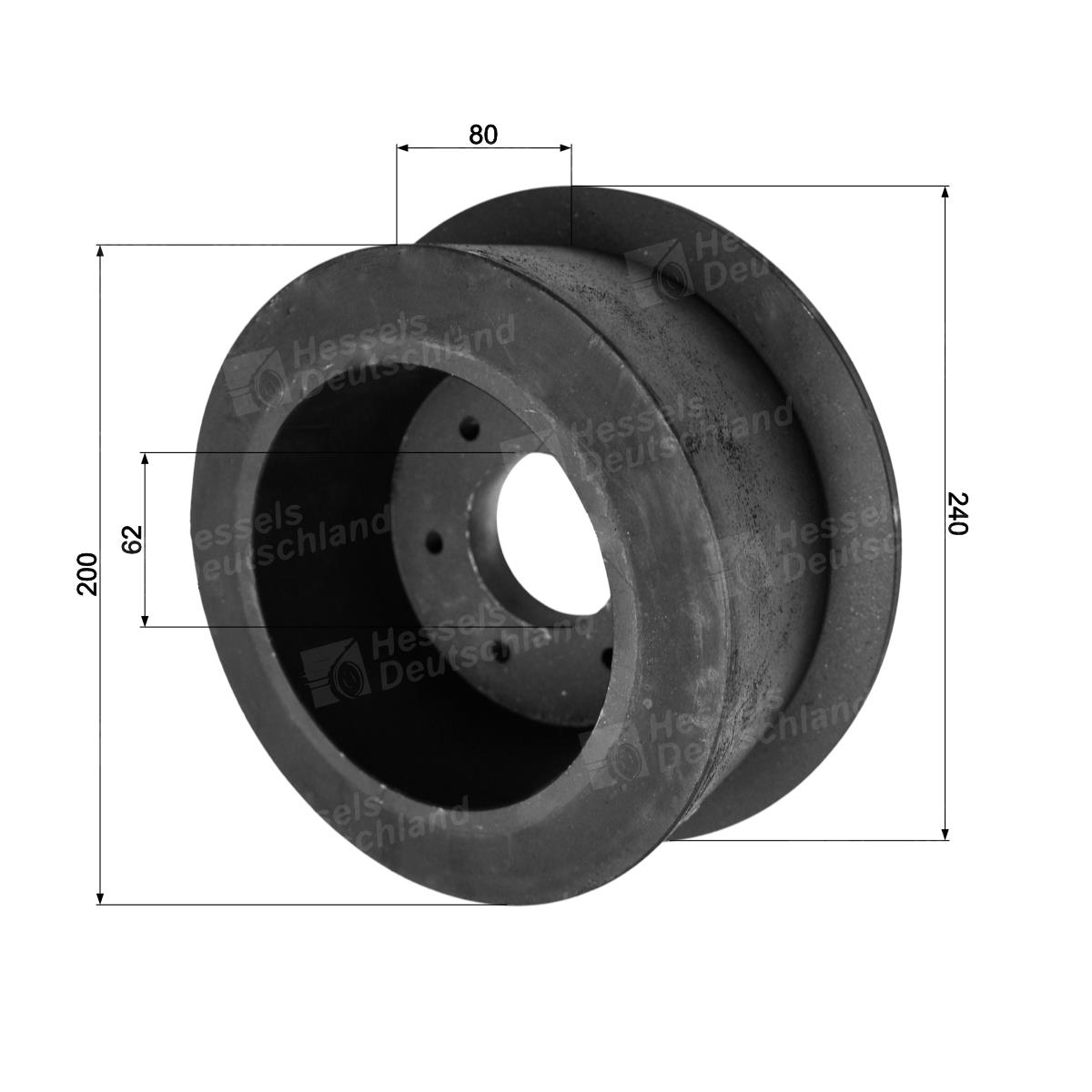 Rolle Gummi Ø200/250/80mm Bemaßt