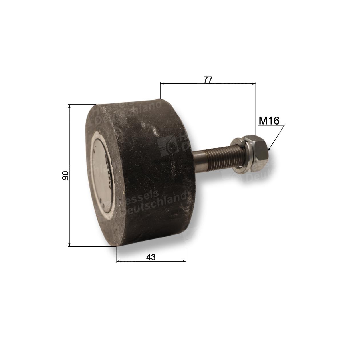Rolle Gummi Ø90/43/M16X60 Bemaßt