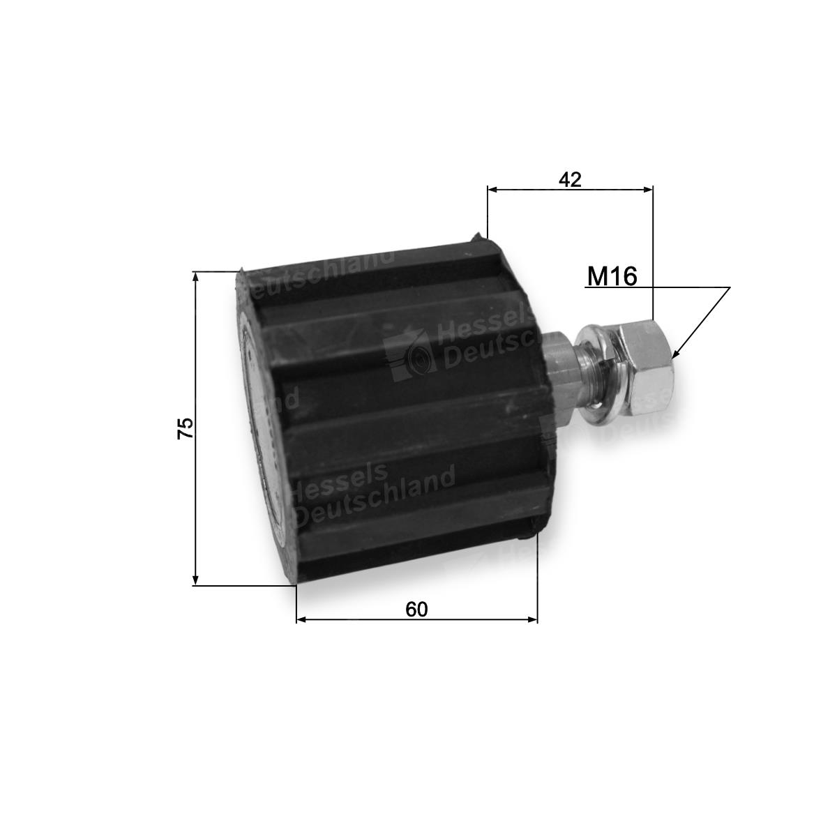 Rolle Gummi Ø75/M16 Bemaßt