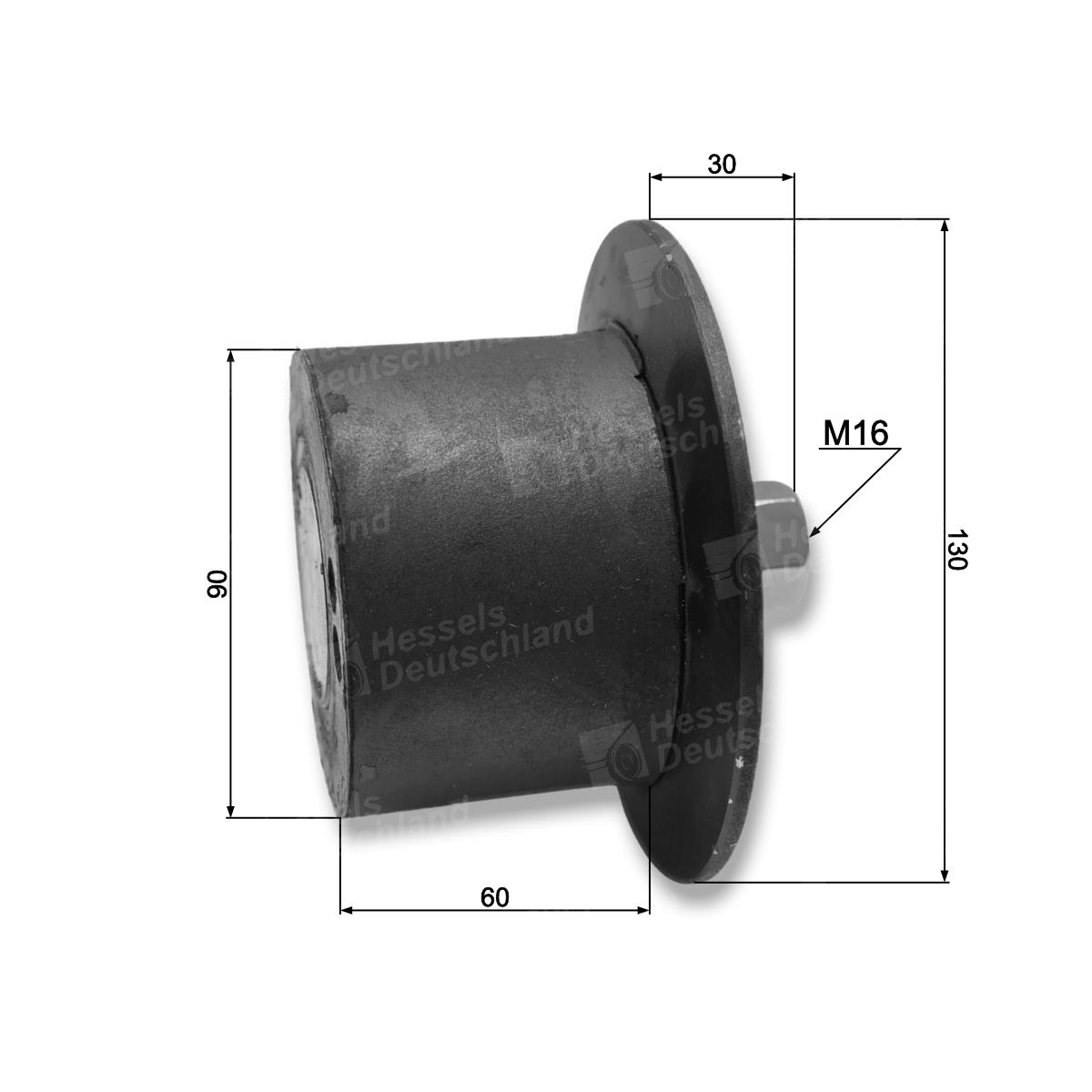 Rolle Gummi ø90/130/M16 Bemaßt