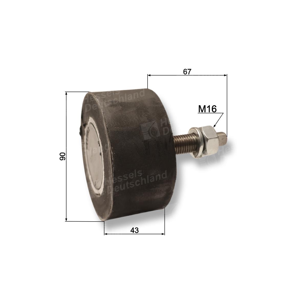 Rolle Gummi Ø90/43/M16X45 Bemaßt