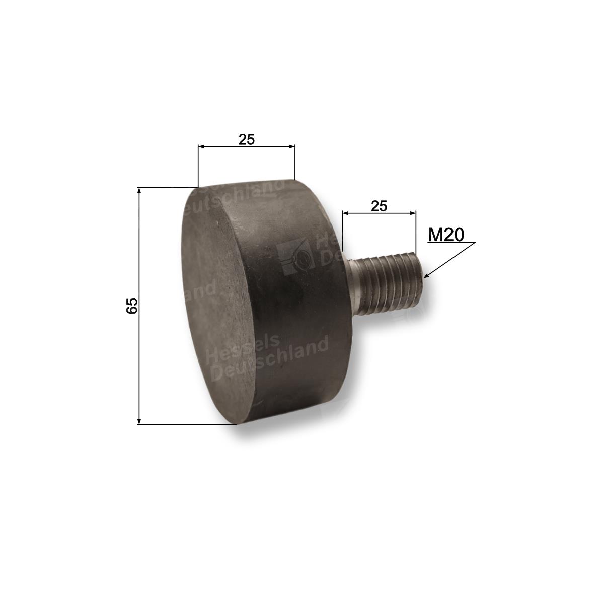 Rolle Gummi 60/25/M20 Bemaßt