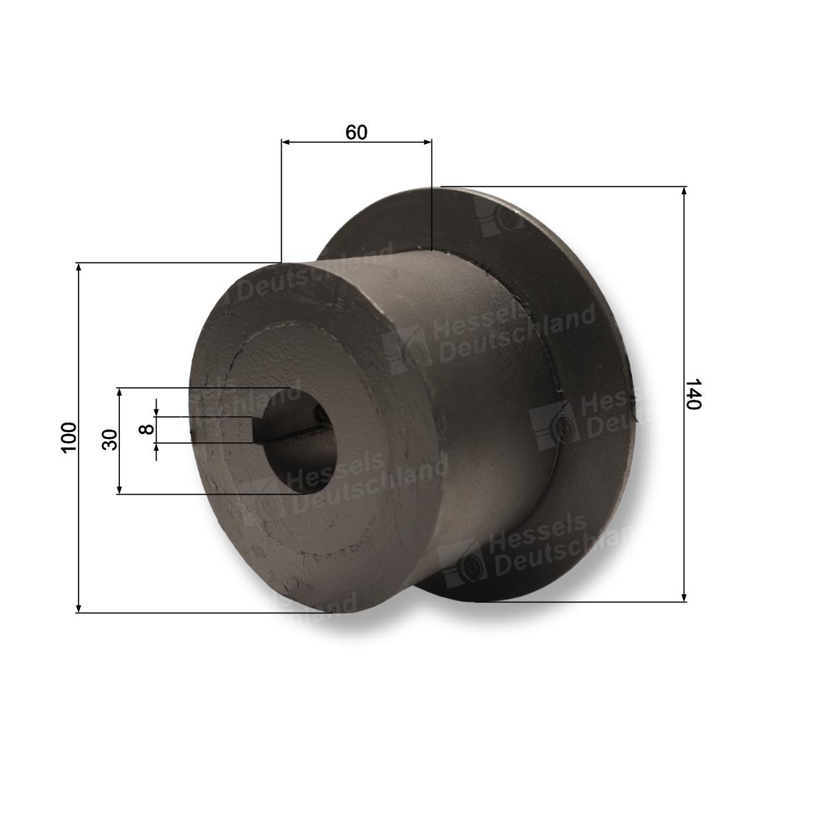 Antriebsrad Gummi ø100/140/60/GB30/SP8 Bemaßt