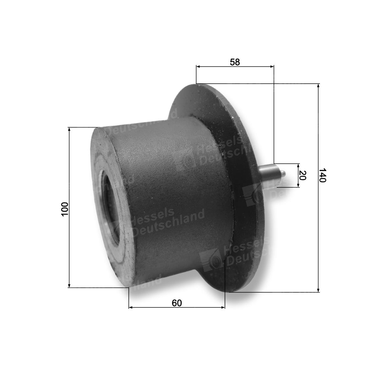 Rolle Gummi Ø100/140/Bolzen Ø20MM Bemaßt