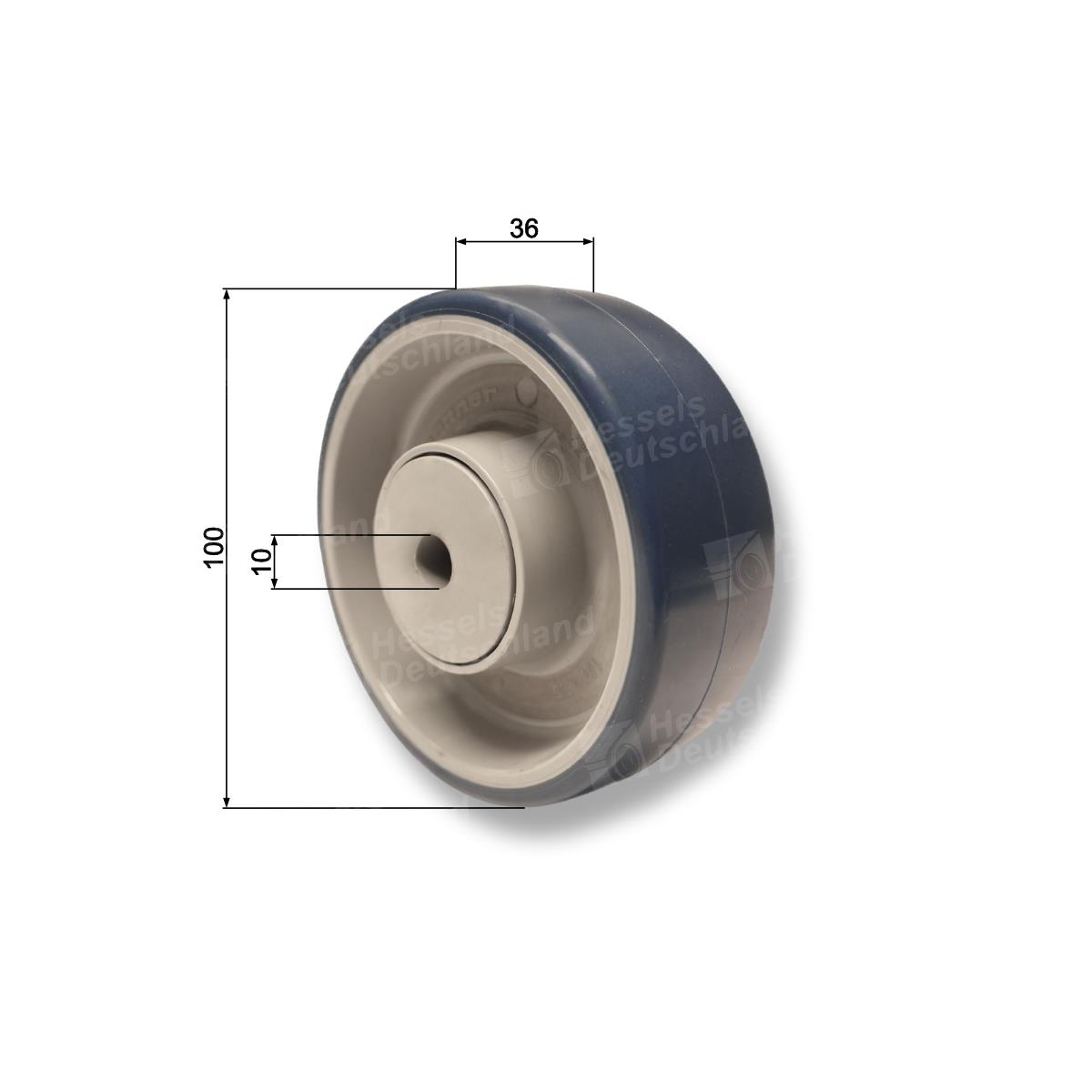 Rolle Kunststoff ø100X36 /Ø10mm Bemaßt