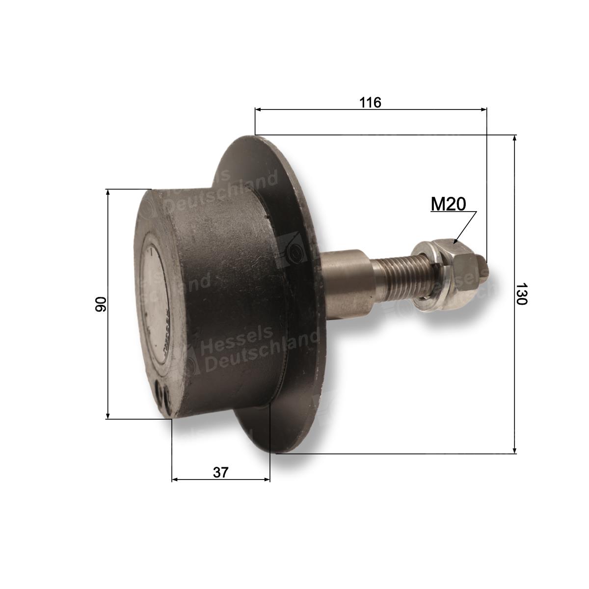 Rolle Gummi Ø90/130/37/AM20X58 Bemaßt