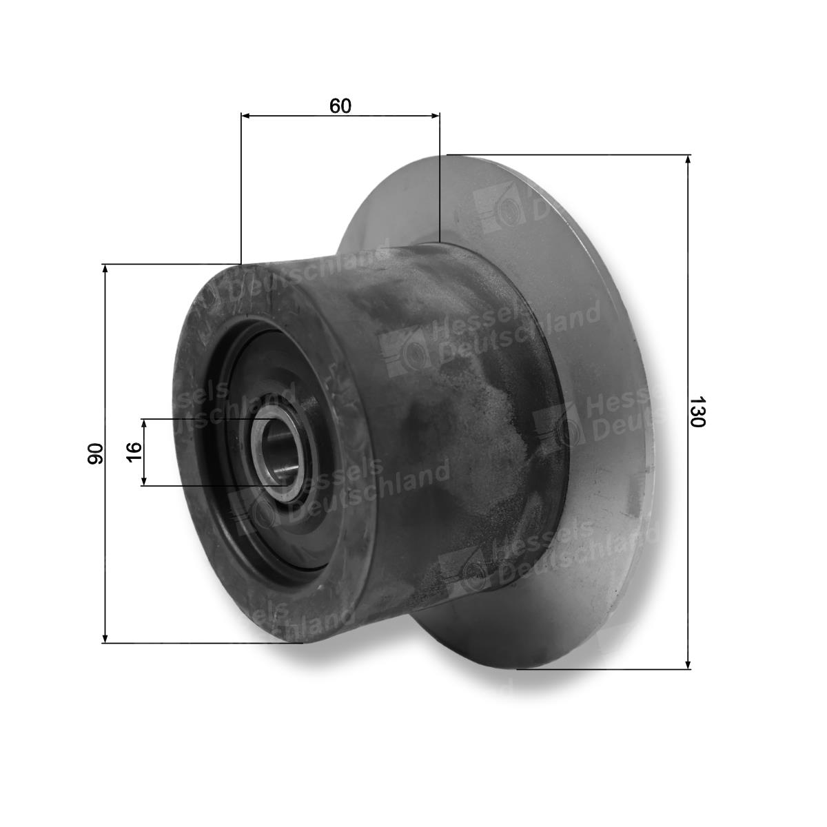 Rolle Gummi Ø90/130/60/16 Bemaßt